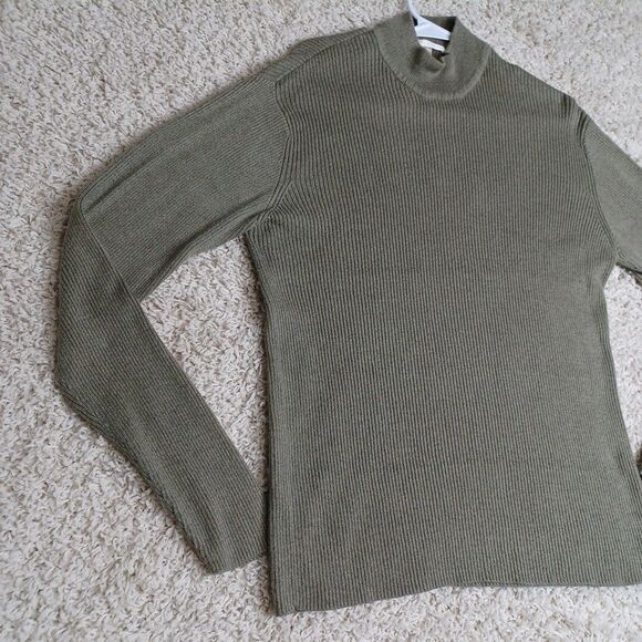 Perry Ellis Mens Moss Green Long Sleeve Mock Neck Pullover Sweater L Large - Picture 3 of 7